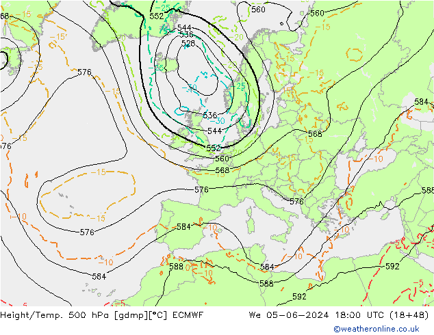 Z500/Rain (+SLP)/Z850 ECMWF We 05.06.2024 18 UTC