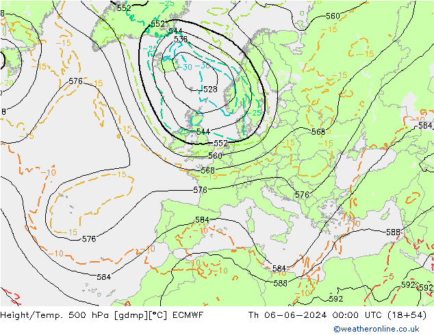 Z500/Rain (+SLP)/Z850 ECMWF Th 06.06.2024 00 UTC