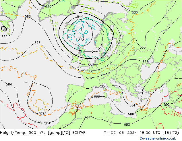 Z500/Rain (+SLP)/Z850 ECMWF Do 06.06.2024 18 UTC