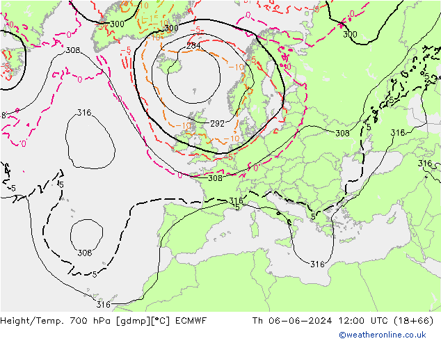 Hoogte/Temp. 700 hPa ECMWF do 06.06.2024 12 UTC