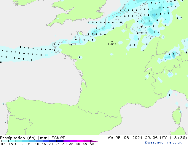 Precipitazione (6h) ECMWF mer 05.06.2024 06 UTC