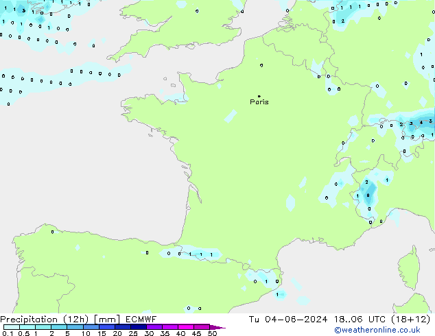 Precipitation (12h) ECMWF Tu 04.06.2024 06 UTC