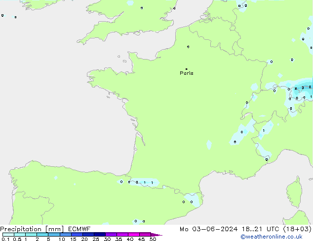 осадки ECMWF пн 03.06.2024 21 UTC