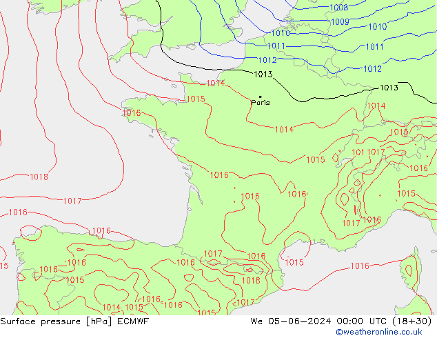 Luchtdruk (Grond) ECMWF wo 05.06.2024 00 UTC