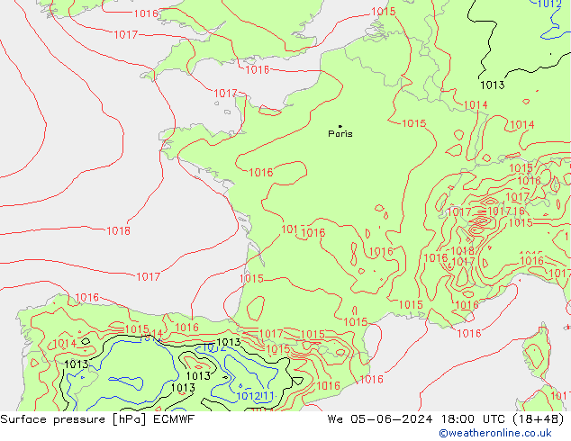 Surface pressure ECMWF We 05.06.2024 18 UTC