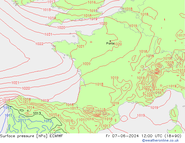 Surface pressure ECMWF Fr 07.06.2024 12 UTC