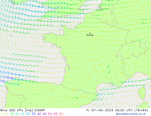 Viento 950 hPa ECMWF vie 07.06.2024 06 UTC