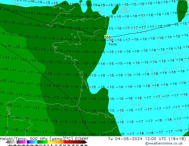 Z500/Yağmur (+YB)/Z850 ECMWF Sa 04.06.2024 12 UTC