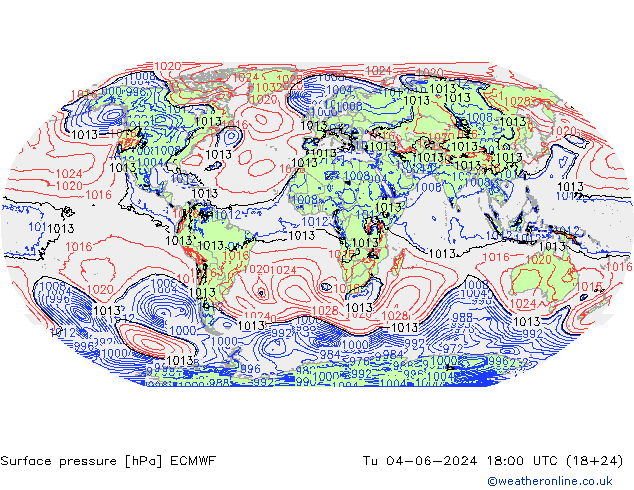 Yer basıncı ECMWF Sa 04.06.2024 18 UTC