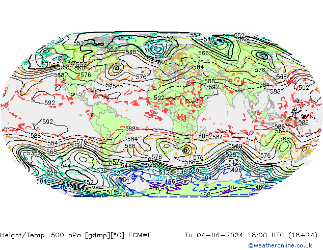 Z500/Rain (+SLP)/Z850 ECMWF Tu 04.06.2024 18 UTC