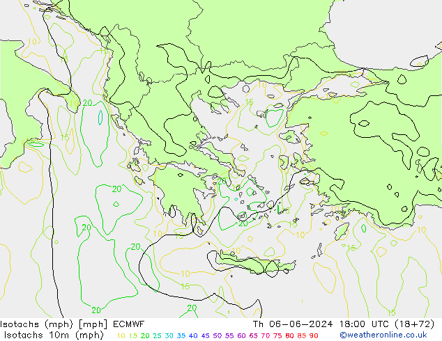 Isotachs (mph) ECMWF чт 06.06.2024 18 UTC