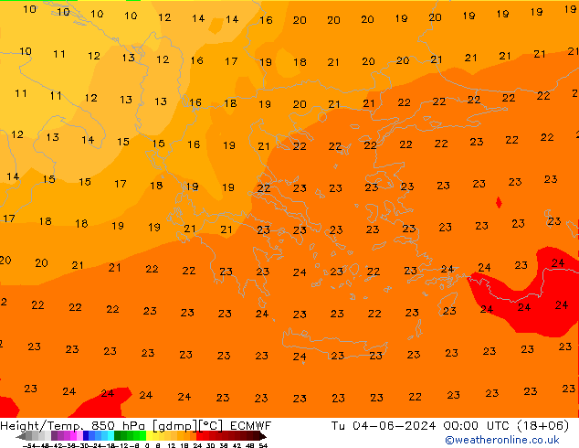 Height/Temp. 850 hPa ECMWF Tu 04.06.2024 00 UTC