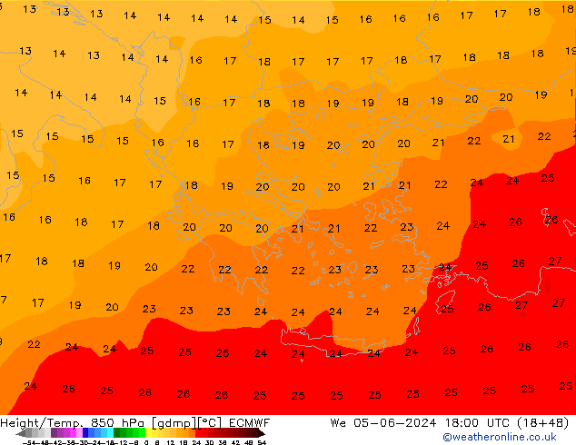 Z500/Yağmur (+YB)/Z850 ECMWF Çar 05.06.2024 18 UTC