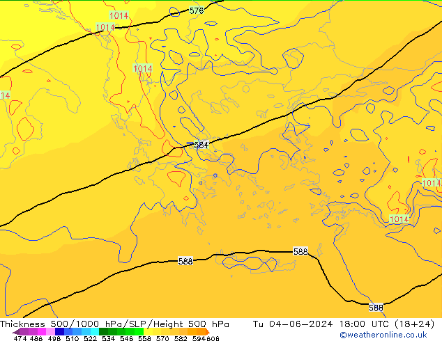 Thck 500-1000гПа ECMWF вт 04.06.2024 18 UTC