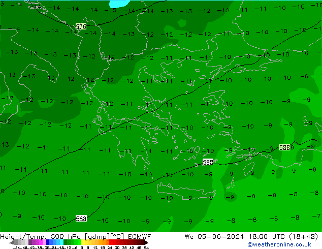 Z500/Yağmur (+YB)/Z850 ECMWF Çar 05.06.2024 18 UTC