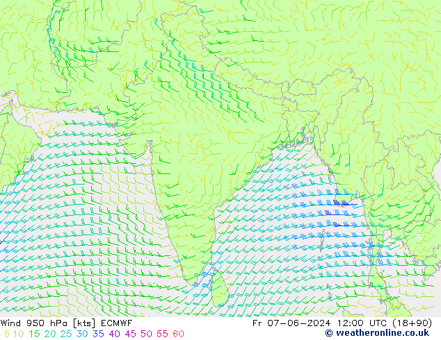 Vento 950 hPa ECMWF ven 07.06.2024 12 UTC