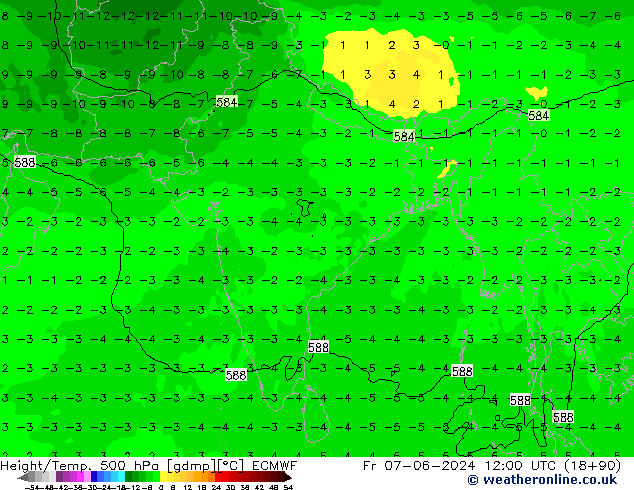 Height/Temp. 500 hPa ECMWF ven 07.06.2024 12 UTC