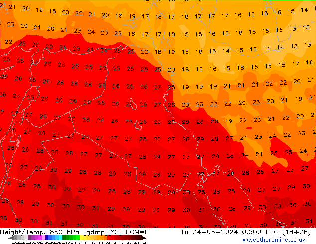 Geop./Temp. 850 hPa ECMWF mar 04.06.2024 00 UTC