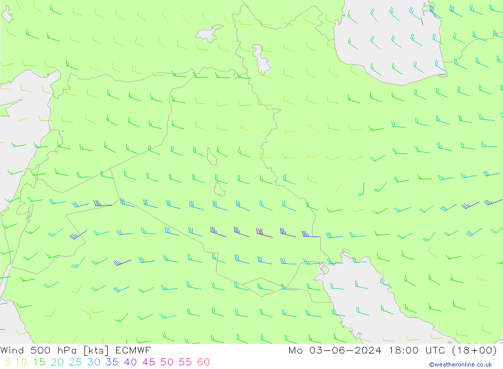 ветер 500 гПа ECMWF пн 03.06.2024 18 UTC