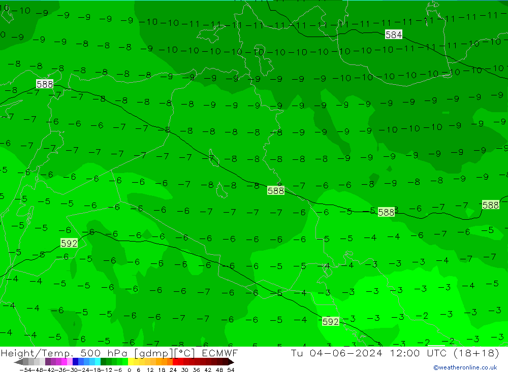 Z500/Rain (+SLP)/Z850 ECMWF Tu 04.06.2024 12 UTC