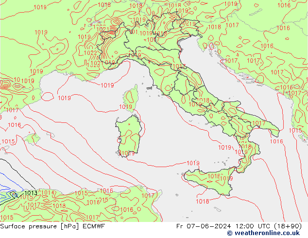 Atmosférický tlak ECMWF Pá 07.06.2024 12 UTC