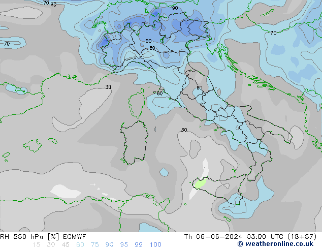 RH 850 hPa ECMWF Th 06.06.2024 03 UTC