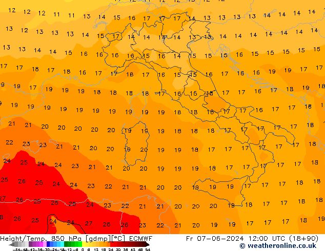 Height/Temp. 850 hPa ECMWF  07.06.2024 12 UTC