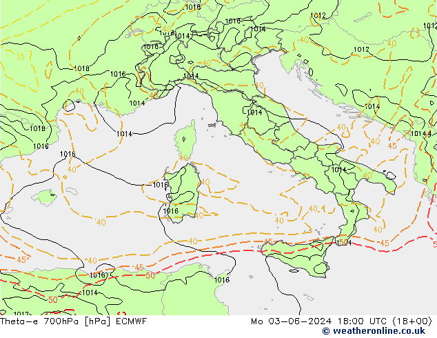 Theta-e 700гПа ECMWF пн 03.06.2024 18 UTC