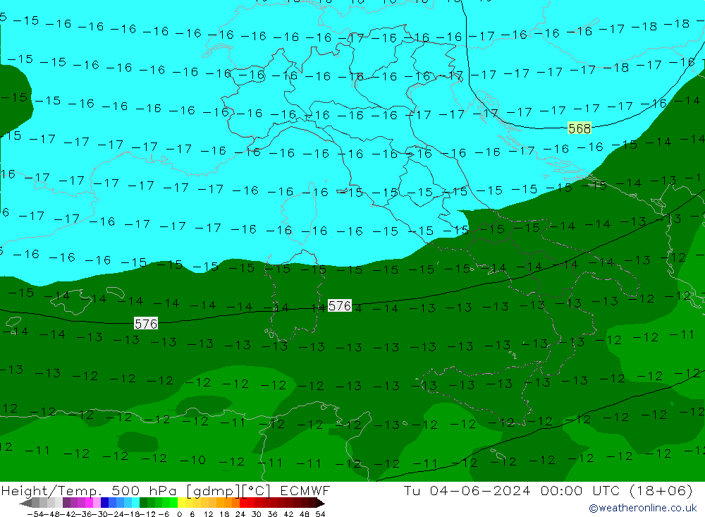 Height/Temp. 500 hPa ECMWF Tu 04.06.2024 00 UTC