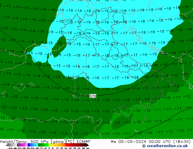 Z500/Rain (+SLP)/Z850 ECMWF mer 05.06.2024 00 UTC