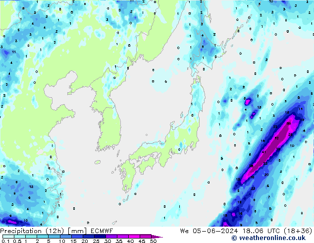 Precipitation (12h) ECMWF We 05.06.2024 06 UTC