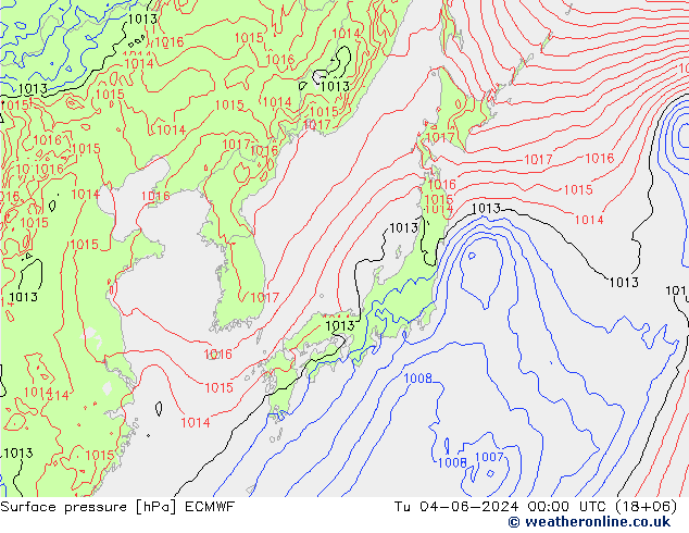 Surface pressure ECMWF Tu 04.06.2024 00 UTC