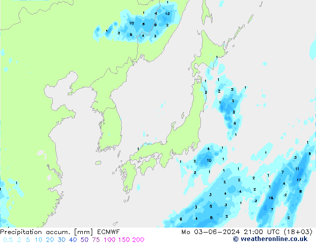 Precipitation accum. ECMWF Mo 03.06.2024 21 UTC