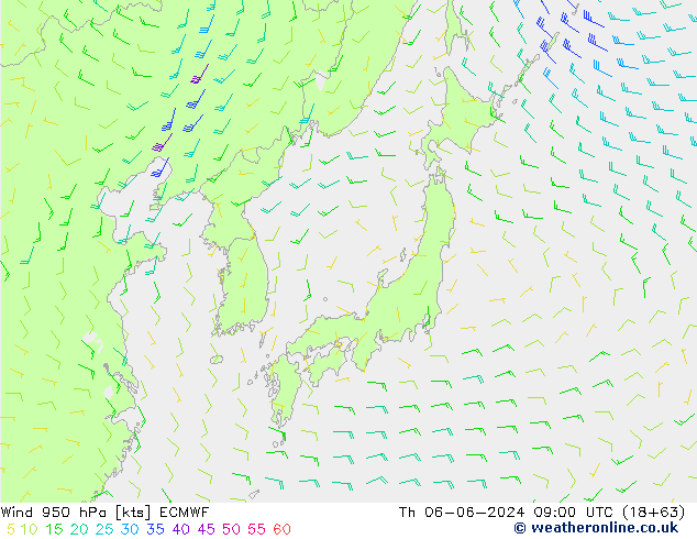 Rüzgar 950 hPa ECMWF Per 06.06.2024 09 UTC