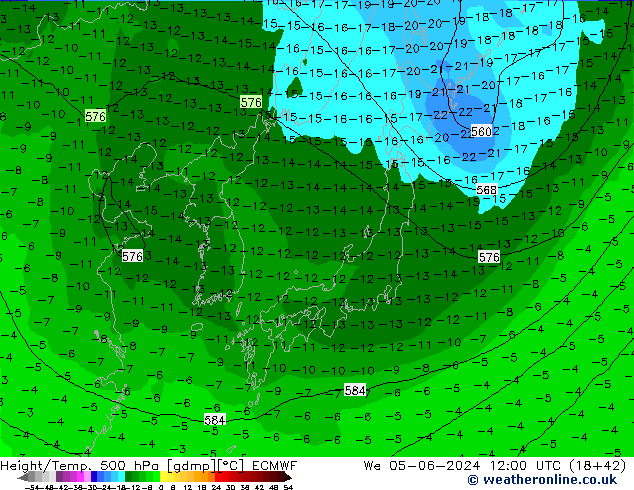 Z500/Rain (+SLP)/Z850 ECMWF Mi 05.06.2024 12 UTC