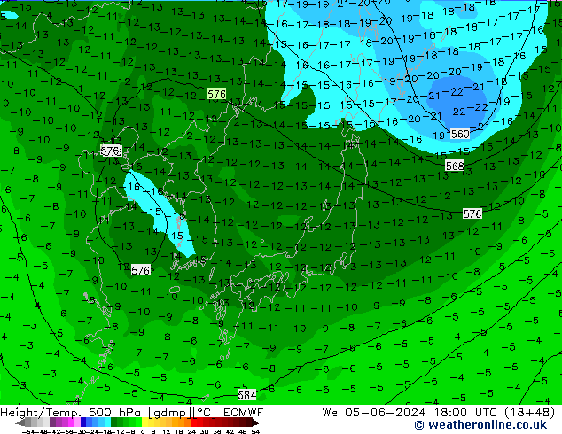 Z500/Rain (+SLP)/Z850 ECMWF Qua 05.06.2024 18 UTC