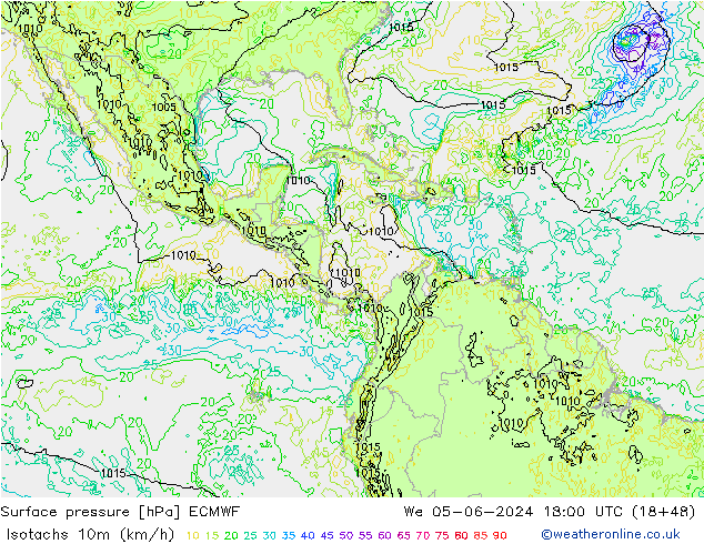 Isotachs (kph) ECMWF mer 05.06.2024 18 UTC