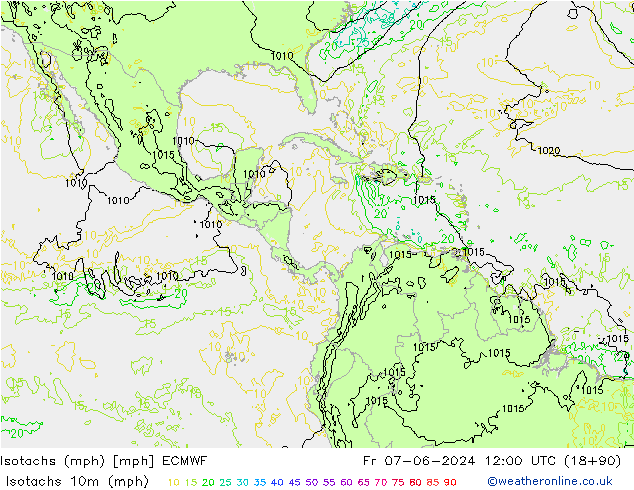 Isotachen (mph) ECMWF vr 07.06.2024 12 UTC