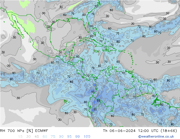 RH 700 гПа ECMWF чт 06.06.2024 12 UTC