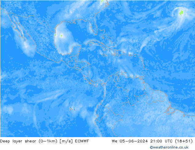 Deep layer shear (0-1km) ECMWF  05.06.2024 21 UTC