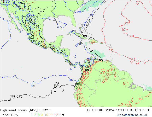 High wind areas ECMWF Fr 07.06.2024 12 UTC