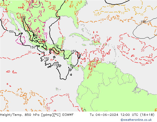 Height/Temp. 850 hPa ECMWF  04.06.2024 12 UTC