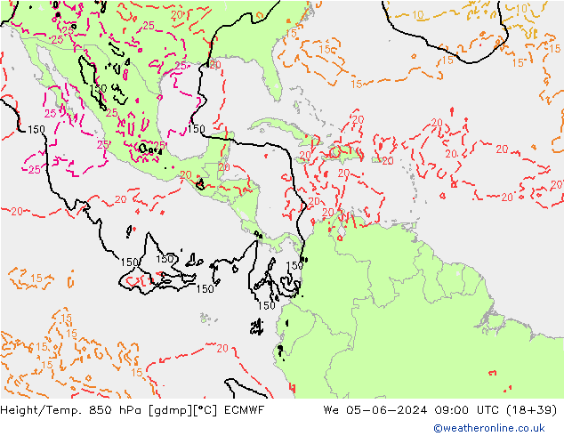 Height/Temp. 850 hPa ECMWF śro. 05.06.2024 09 UTC