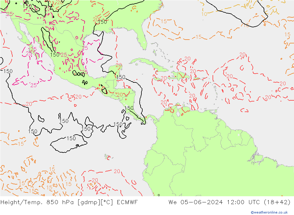 Z500/Rain (+SLP)/Z850 ECMWF mer 05.06.2024 12 UTC