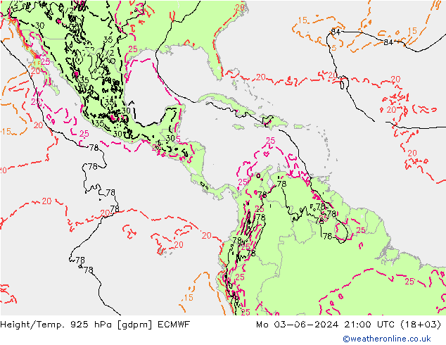 Height/Temp. 925 hPa ECMWF lun 03.06.2024 21 UTC