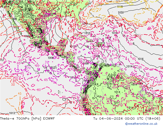 Theta-e 700hPa ECMWF mar 04.06.2024 00 UTC