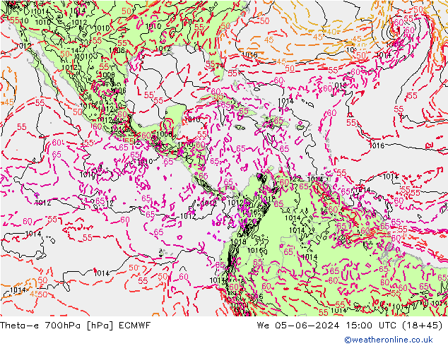 Theta-e 700hPa ECMWF mer 05.06.2024 15 UTC