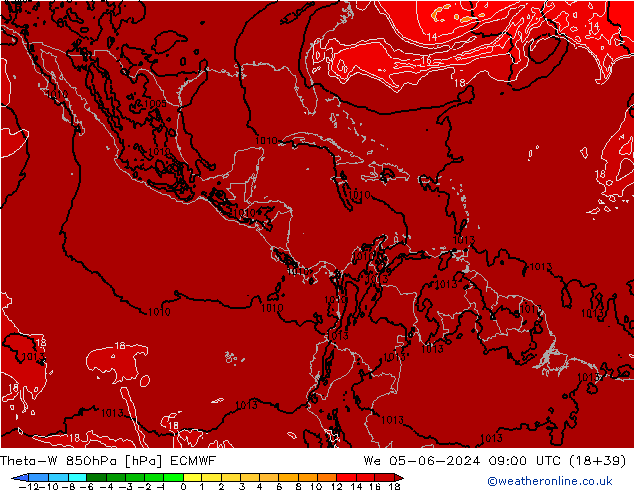 Theta-W 850hPa ECMWF śro. 05.06.2024 09 UTC