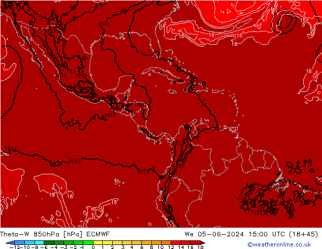 Theta-W 850гПа ECMWF ср 05.06.2024 15 UTC