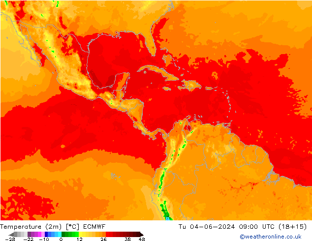 Temperature (2m) ECMWF Tu 04.06.2024 09 UTC